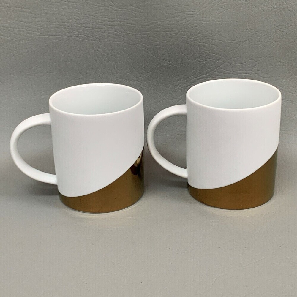 Starbucks Coffee Cups Mugs White Gold 14‎ fl oz Lot of 2